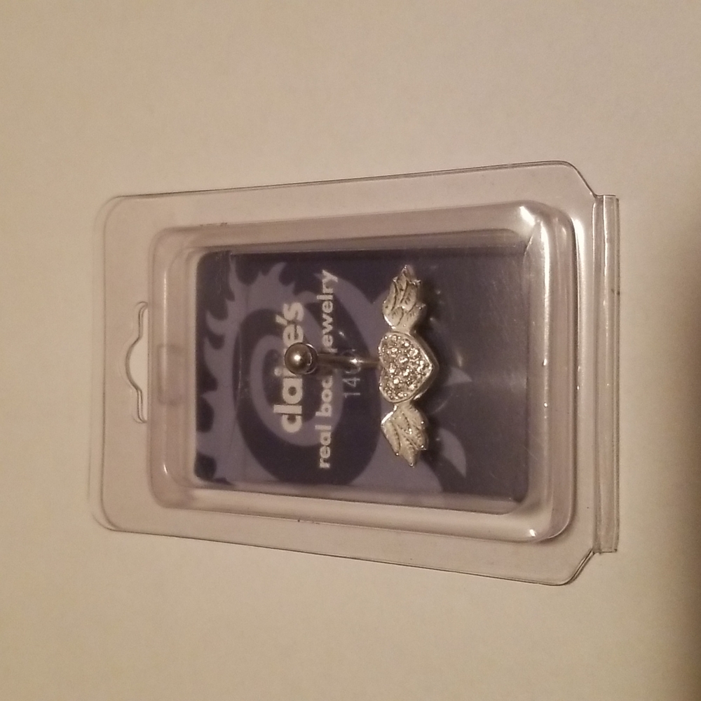 Claire's jewelled heart with wings bellybutton ring 14G, surgical steel, NWT